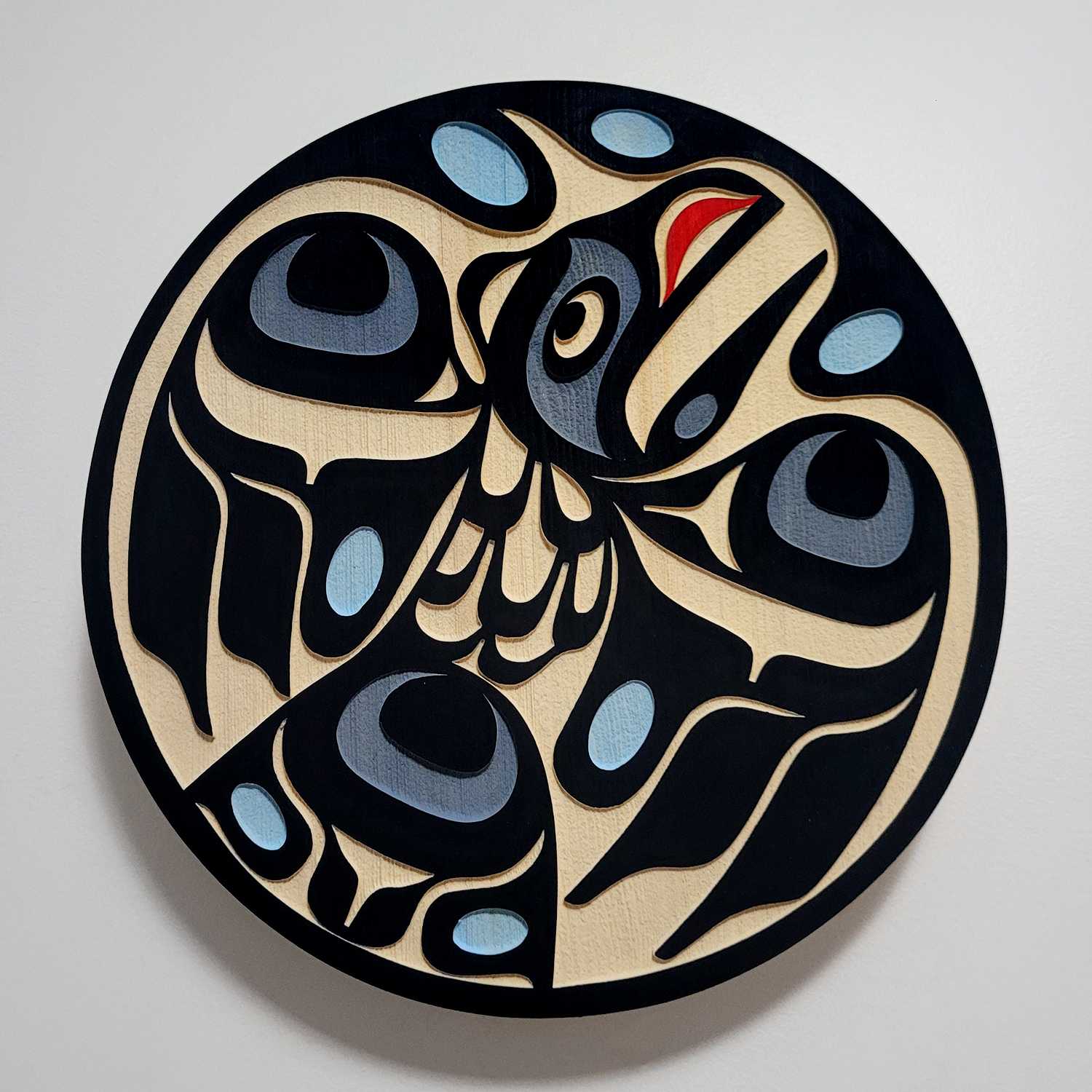 Sandblasted Flying Raven Panel by native artist Trevor Hunt