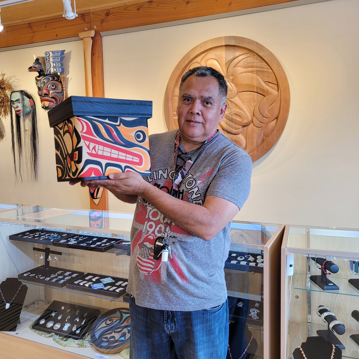 Indigenous Wolf Bentwood Box by Kwakwaka'wakw artist Sandy Johnson