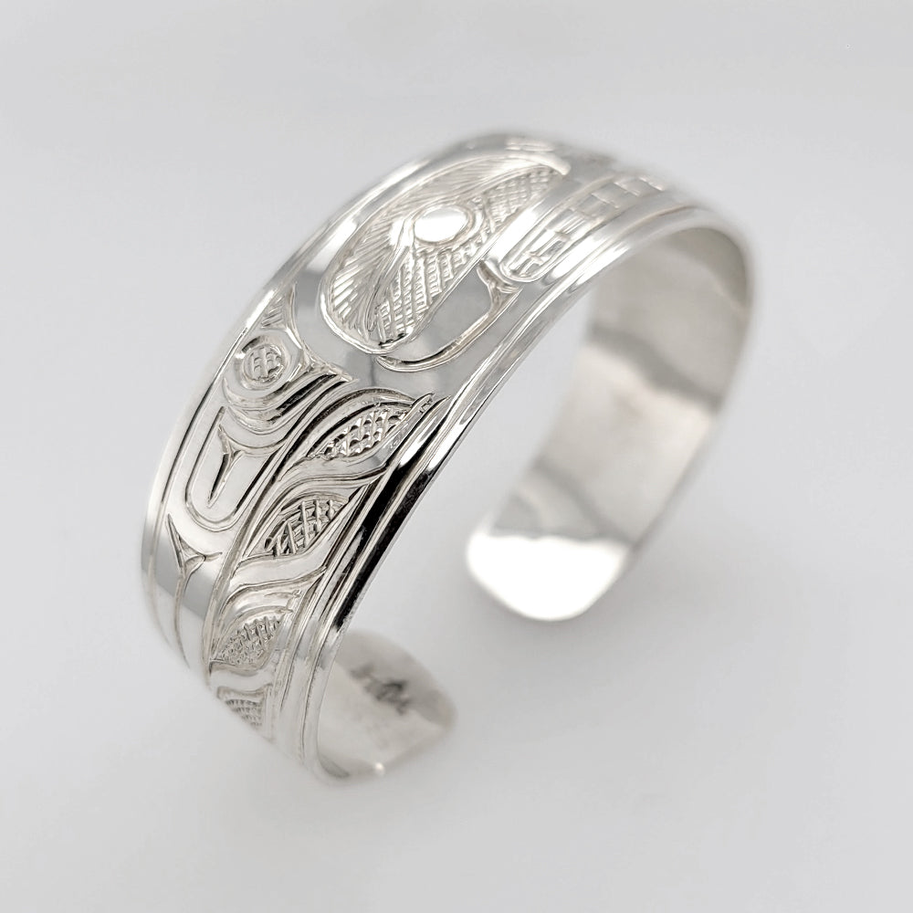 Silver Orca Bracelet by Tsimshian artist Bill Helin