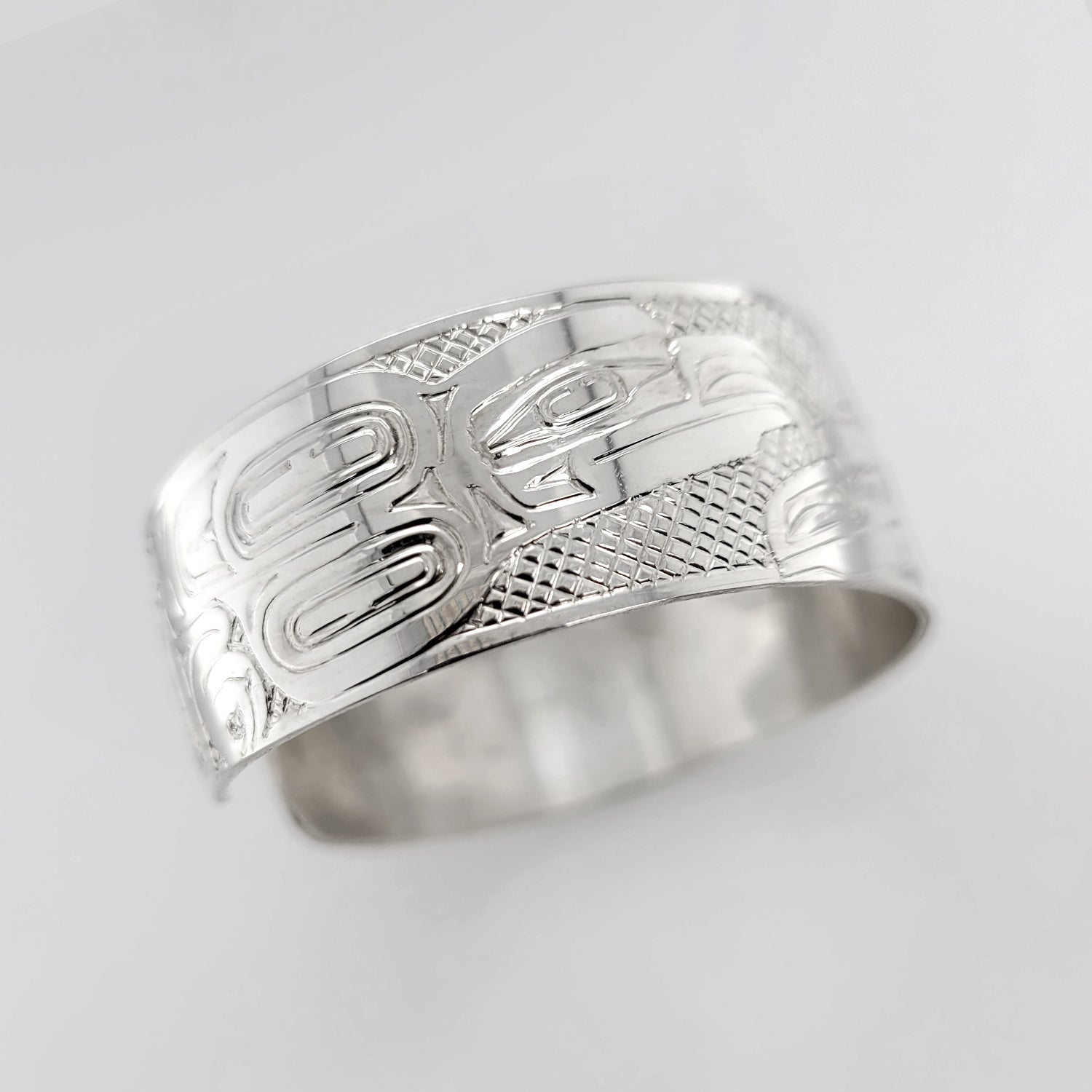 Silver Eagle, Raven, and Orca Bracelet by Haida artist Garner Moody