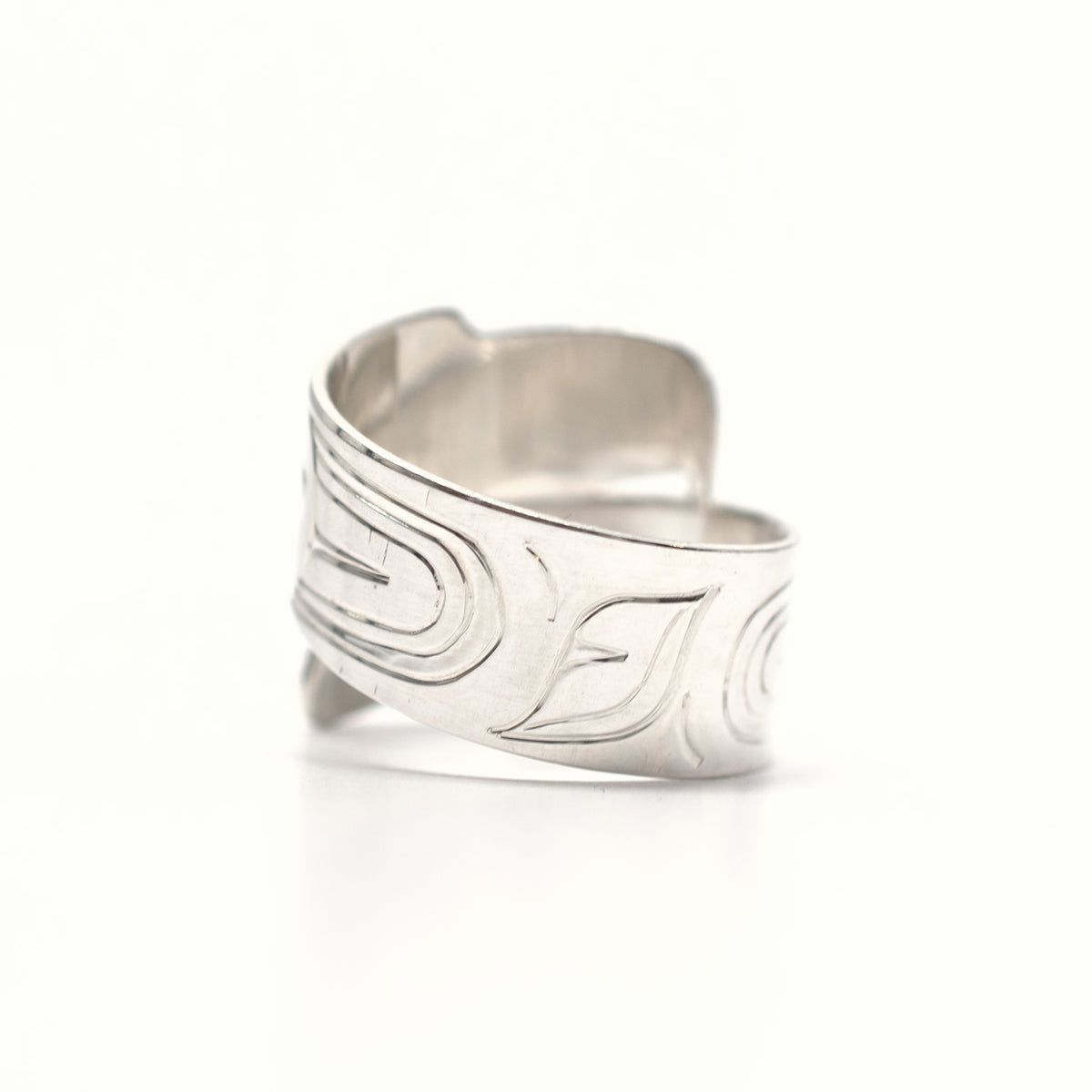 Silver Eagle and Bear Wrap Ring by Haida artist Alvin Adkins