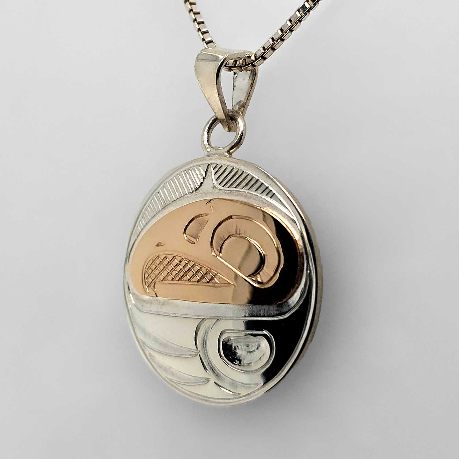 Silver Gold Eagle Pendant by Cree Artist Justin Rivard