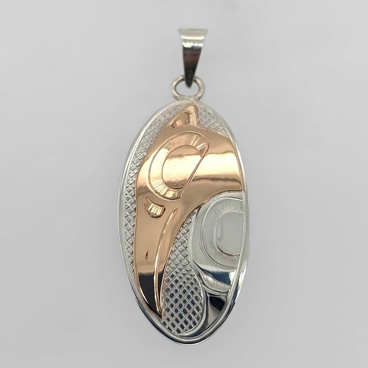 Silver Gold Raven Pendant by Cree Artist Justin Rivard