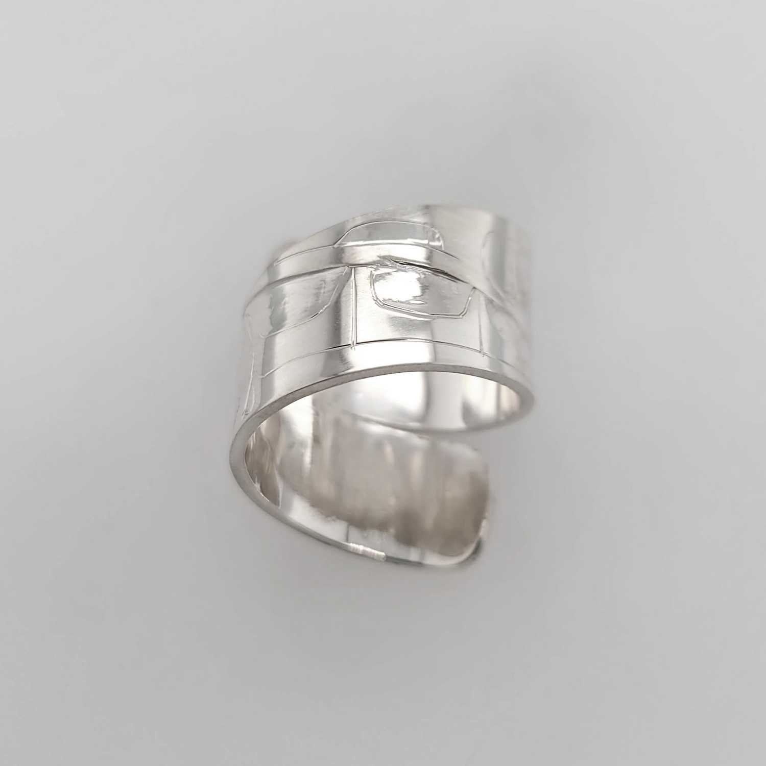 Silver Hummingbird Wrap Ring by Haida artist Alvin Adkins