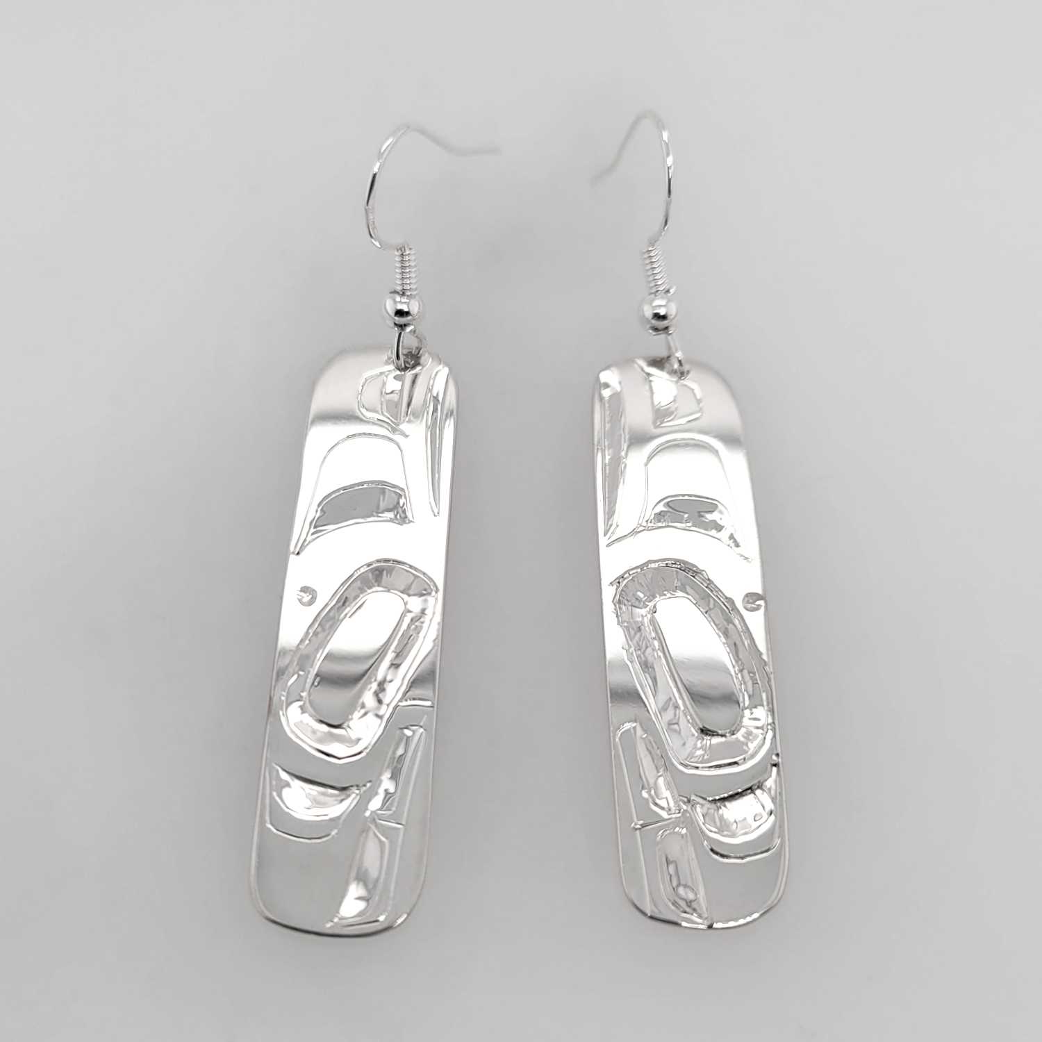 Silver Killer Whale Earrings by Haida artist Alvin Adkins