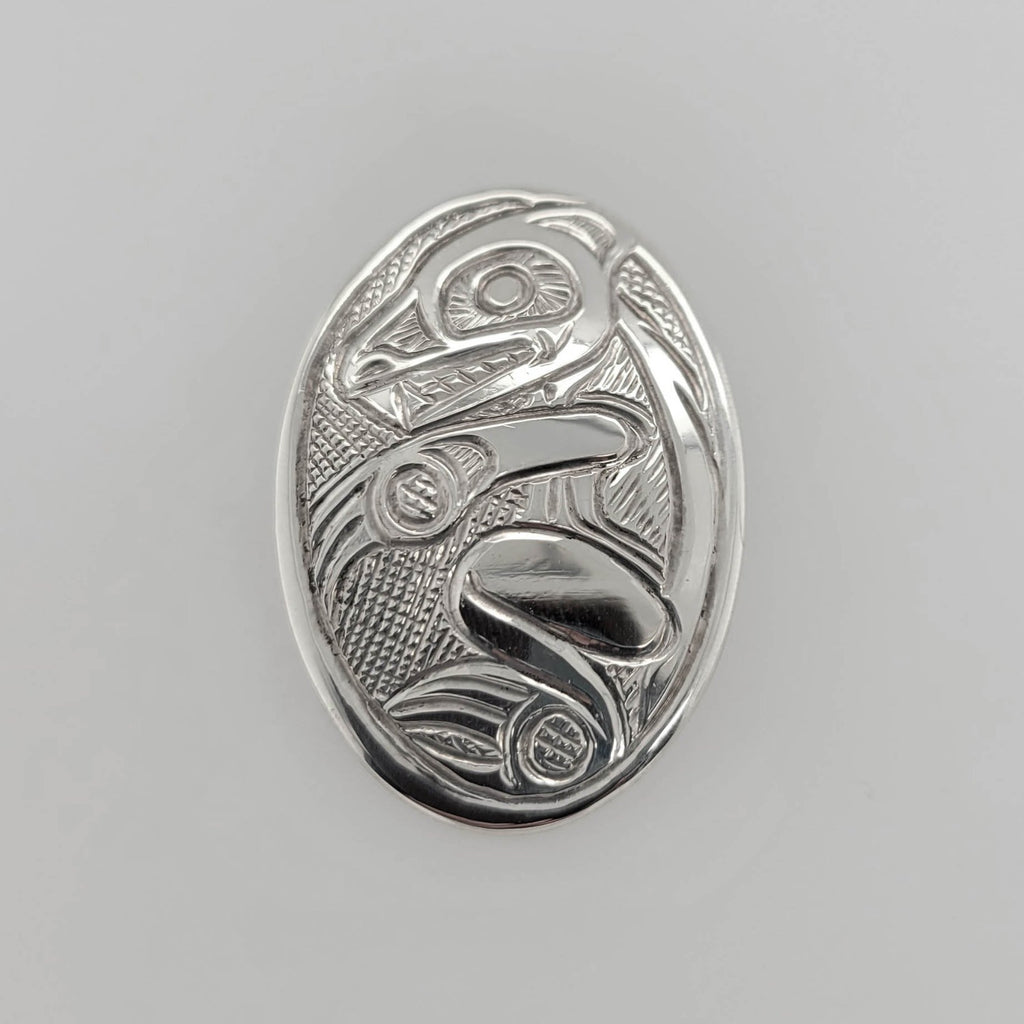 Silver Oval Bear Pendant by Tsimshian artist Bill Helin