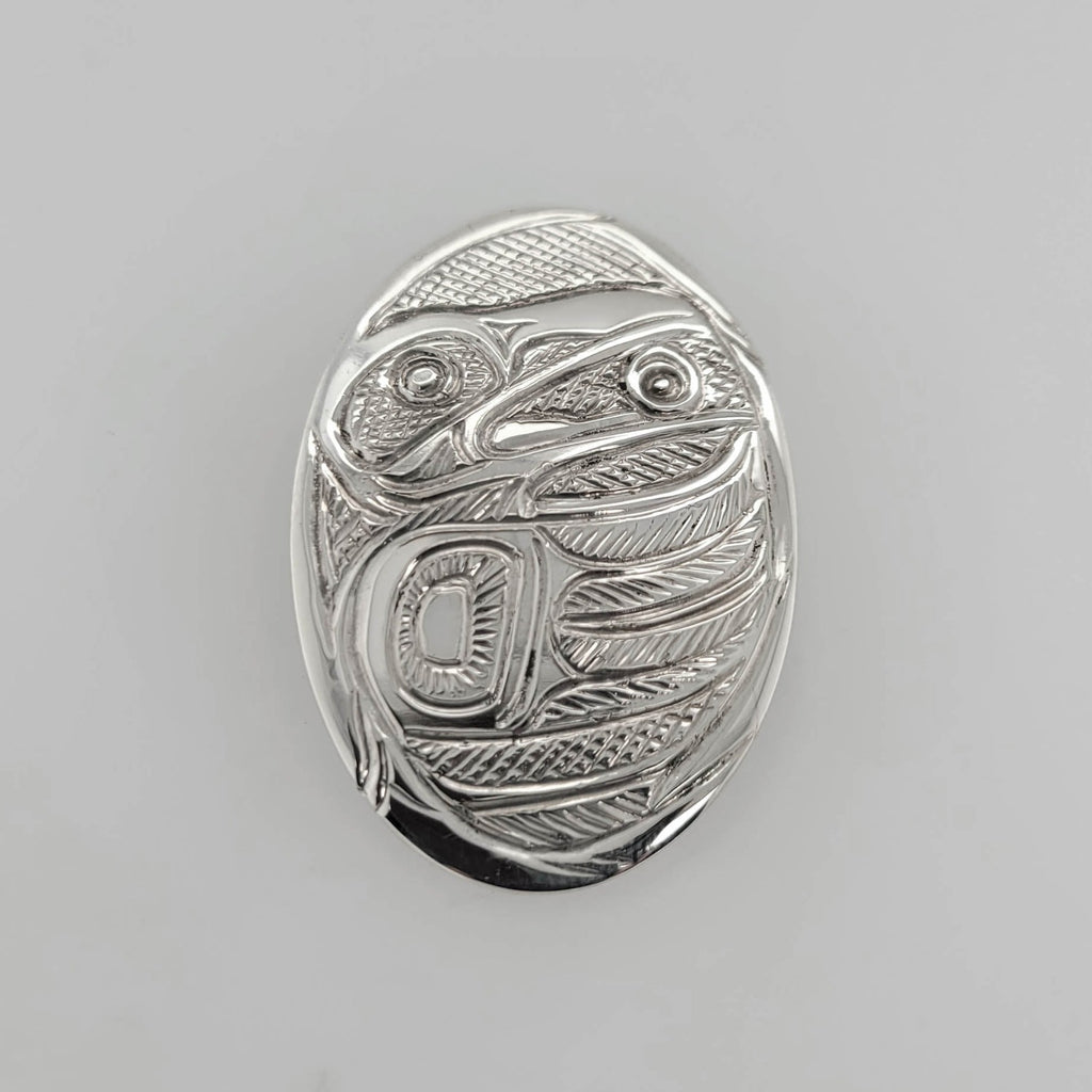 Silver Oval Raven Pendant by Tsimshian artist Bill Helin