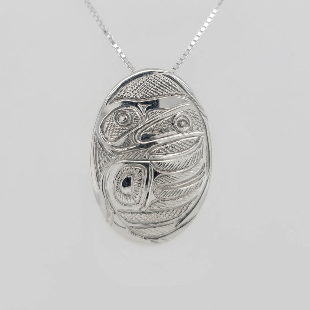 Silver Oval Raven Pendant by Tsimshian artist Bill Helin