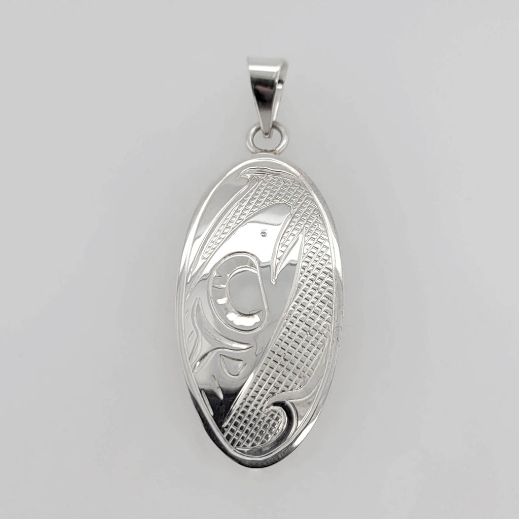Silver Salmon Pendant by Cree artist Justin Rivard