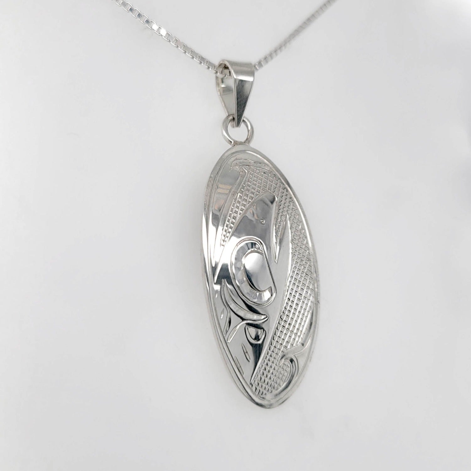 Silver Salmon Pendant by Cree artist Justin Rivard