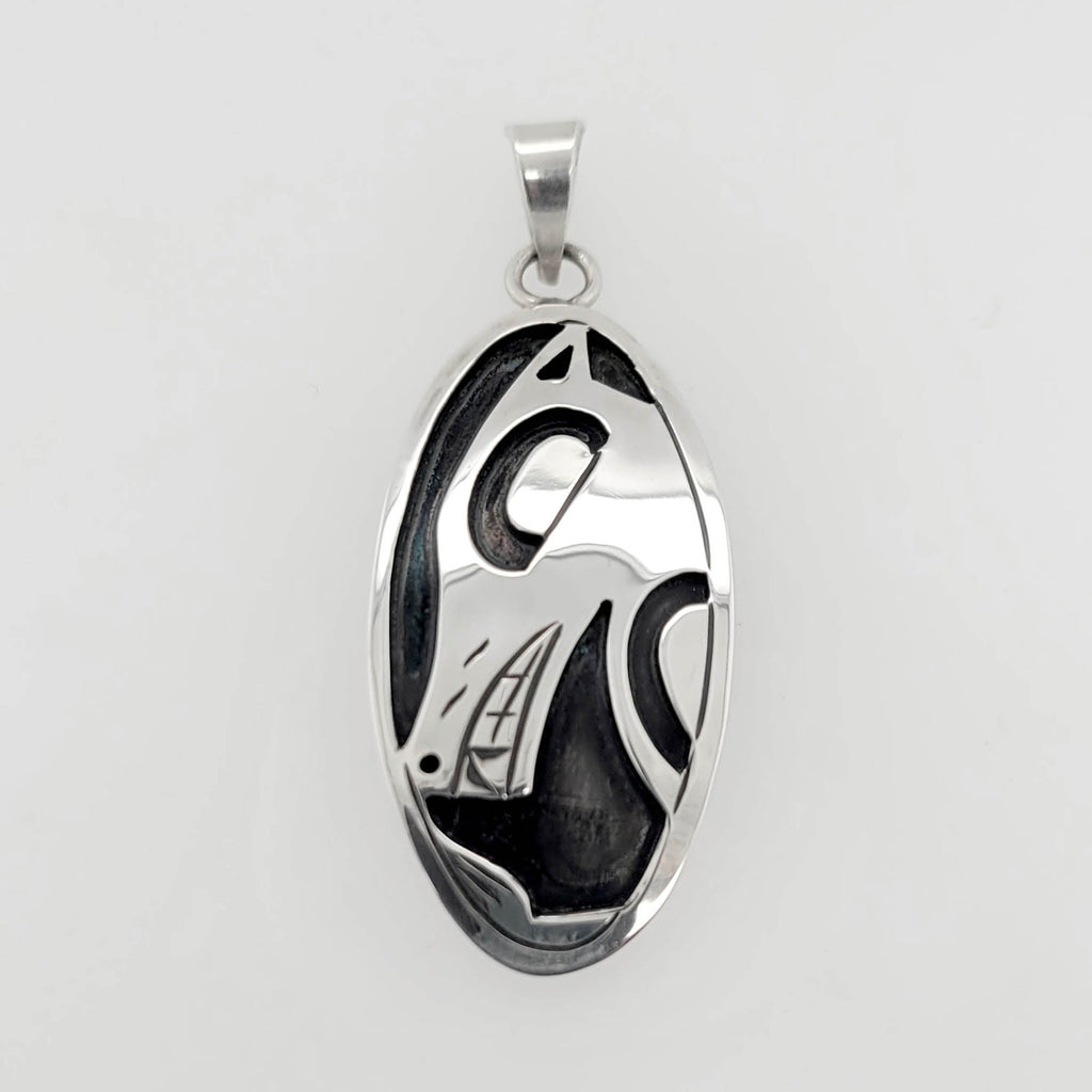 Oxidized Silver Wolf Pendant by Cree artist Justin Rivard
