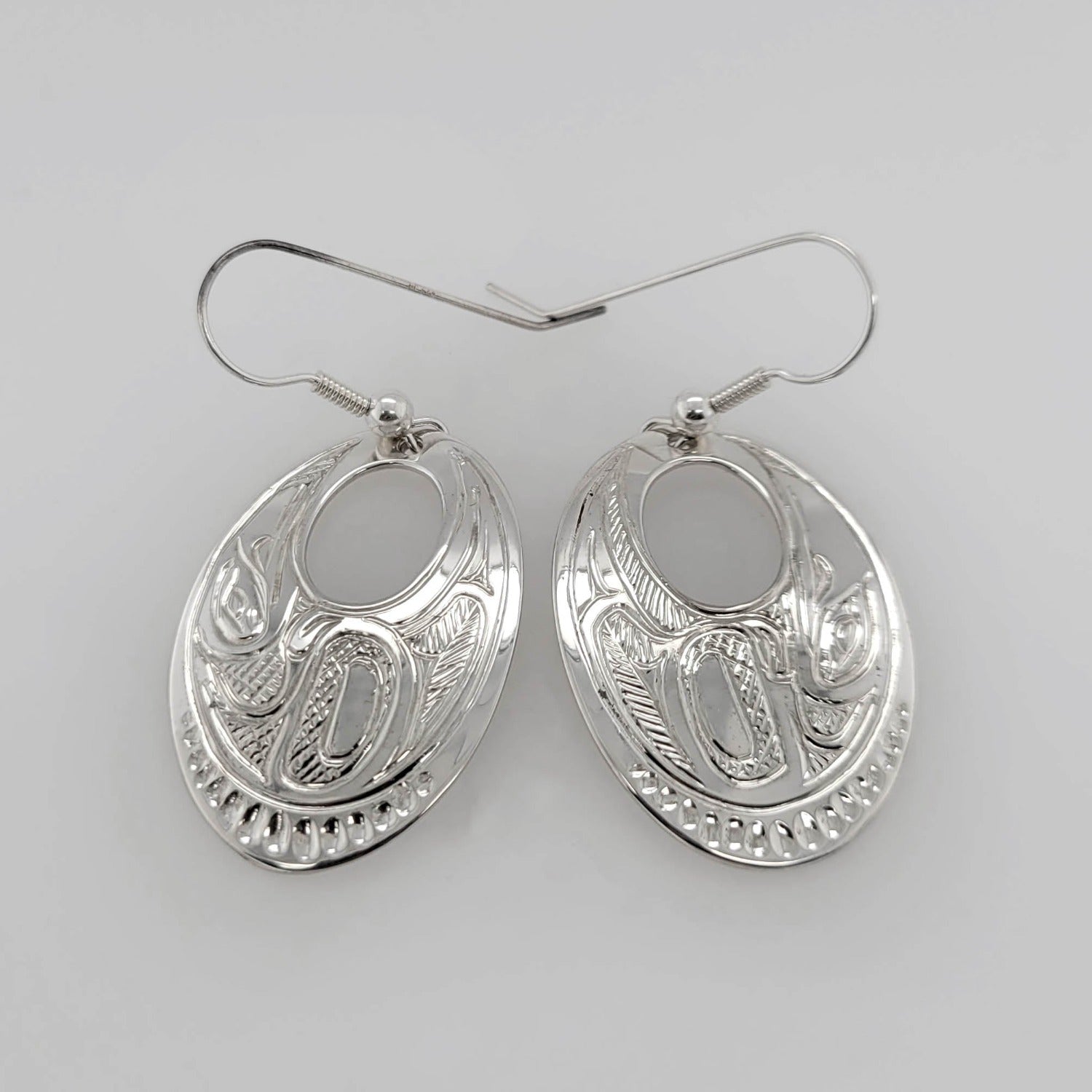 Silver Raven Earrings by Tsimshian artist Bill Helin