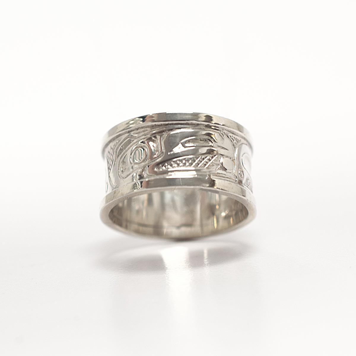 Silver Raven Steals the Light ring by Haida artist Carmen Goertzen