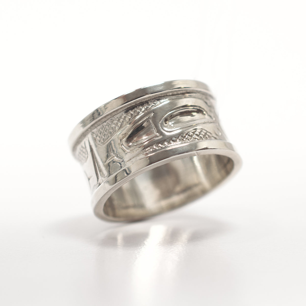 Silver Raven Steals the Light ring by Haida artist Carmen Goertzen