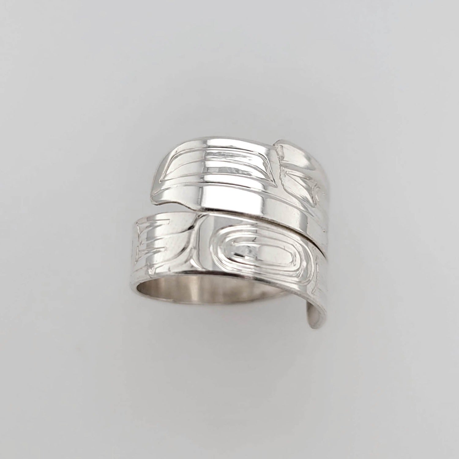 Indigenous Silver Raven Wrap Ring by Haida artist Garner Moody