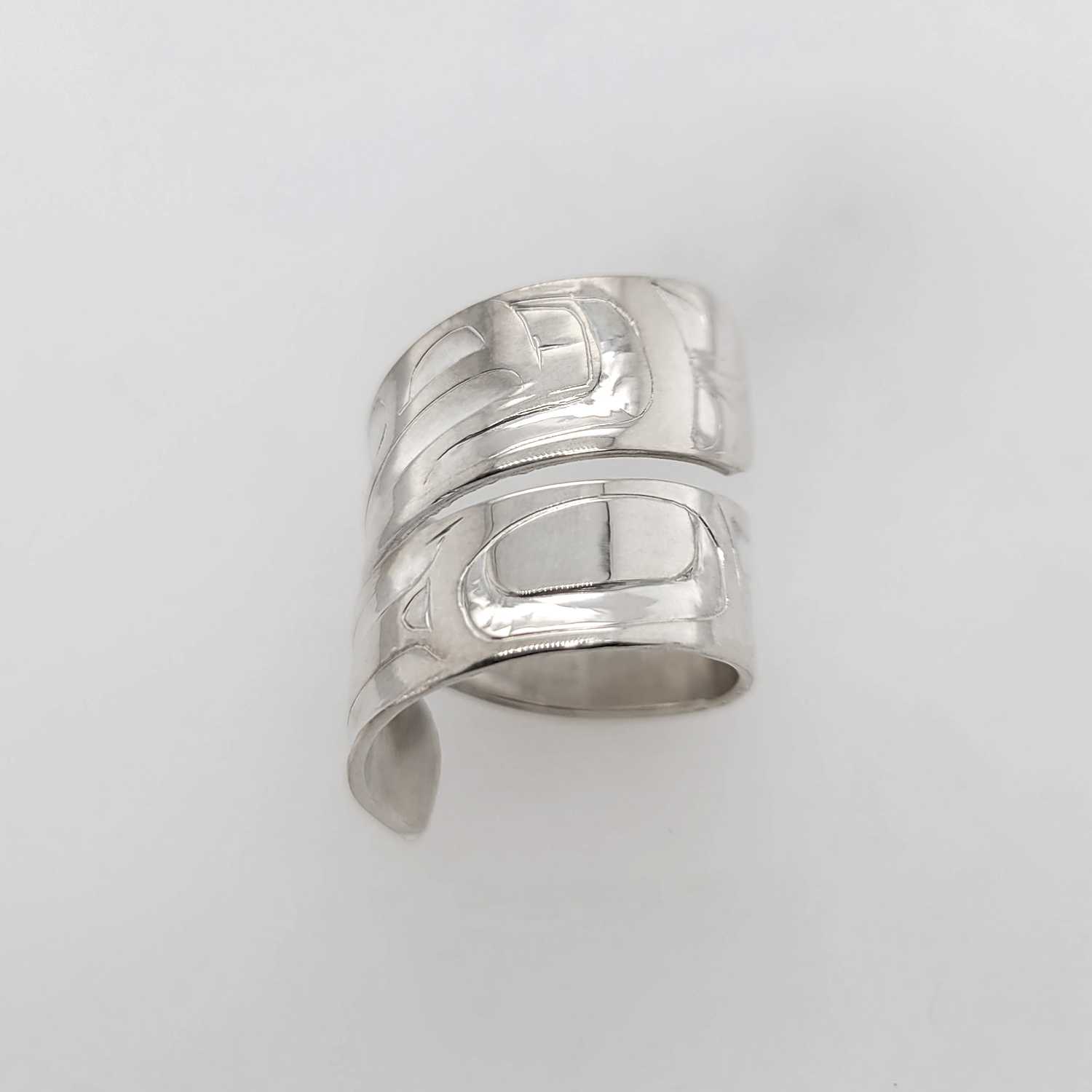 Silver Raven Wrap Ring by Haida artist Alvin Adkins