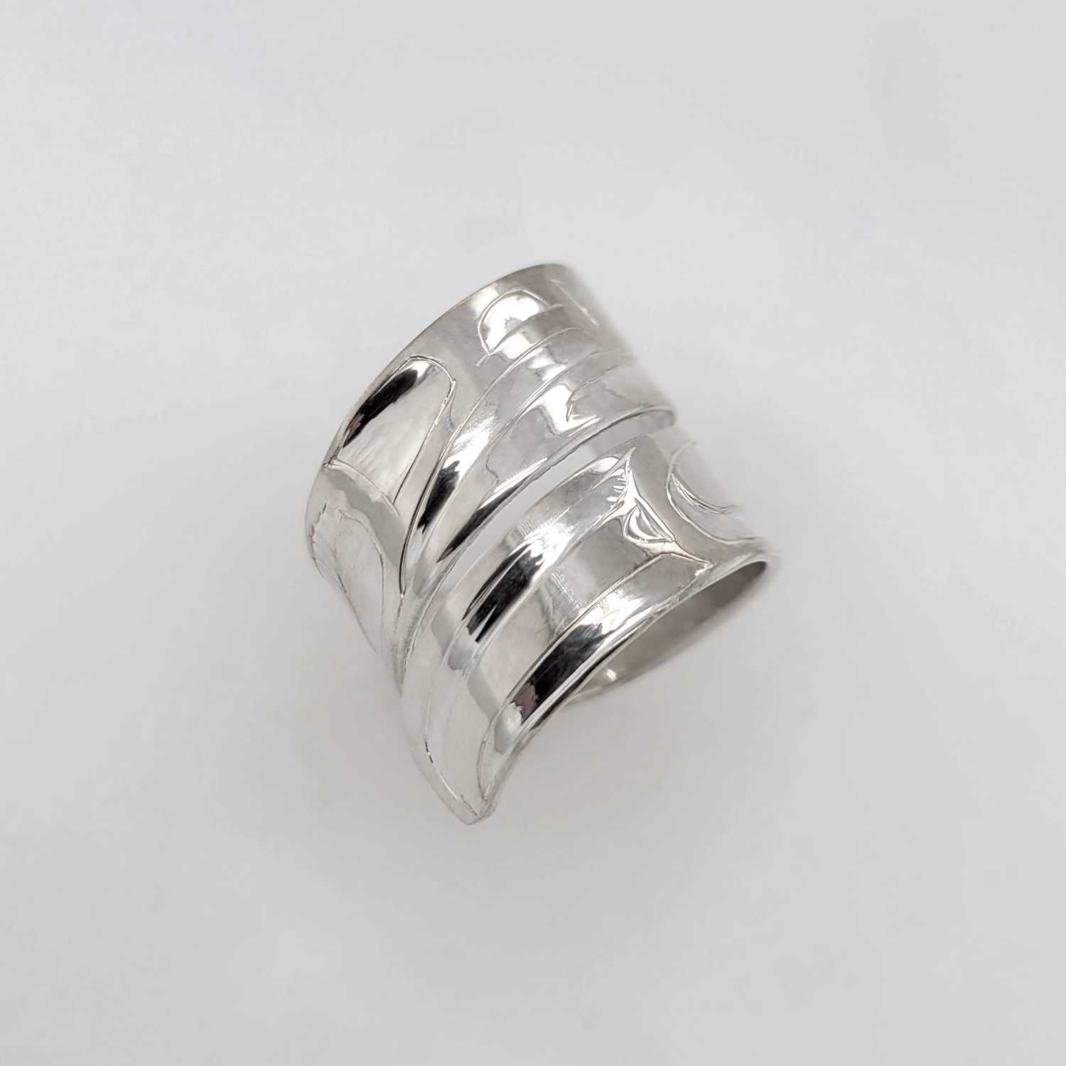 Silver Raven Wrap Ring by Haida artist Alvin Adkins