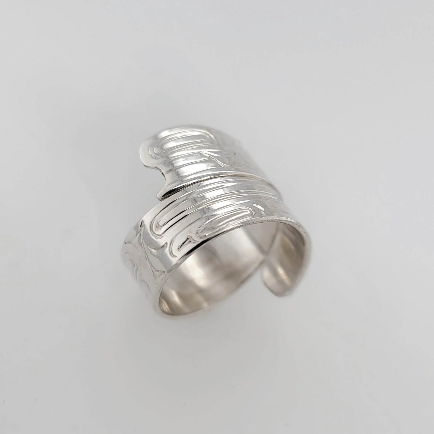 Indigenous Silver Wolf Wrap Ring by Haida artist Garner Moody