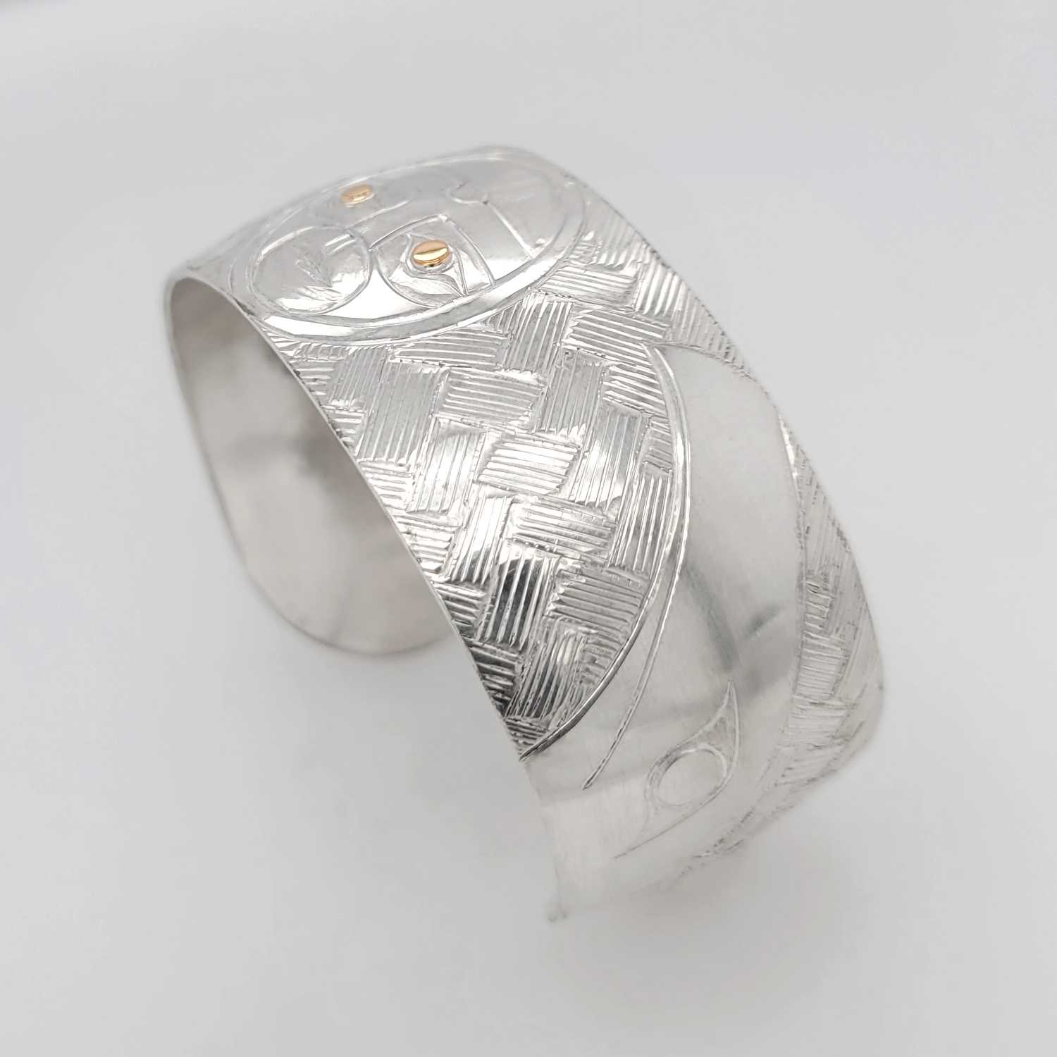 Silver and Gold Ravens and Moon Bracelet by Coast Salish artist Jody Sparrow