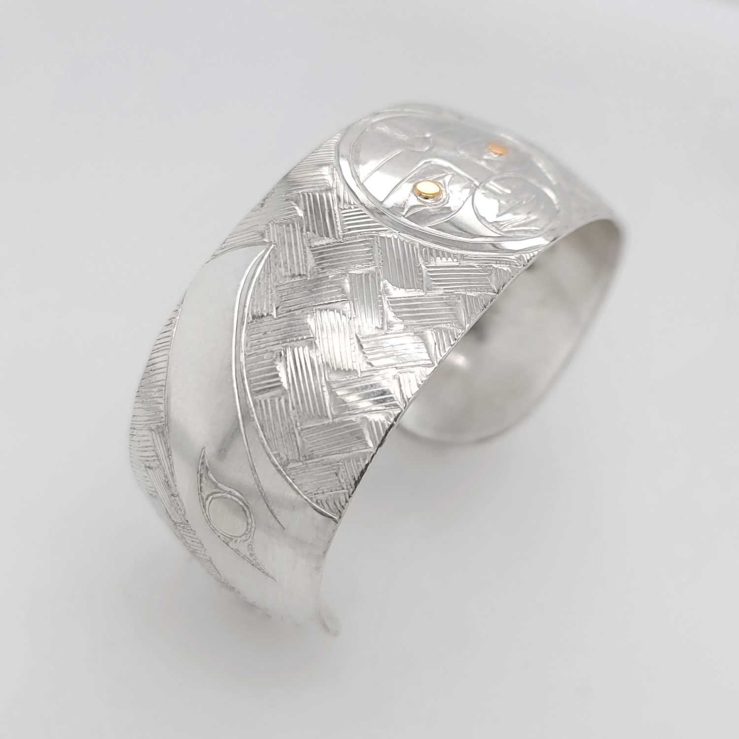 Silver and Gold Ravens and Moon Bracelet by Coast Salish artist Jody Sparrow