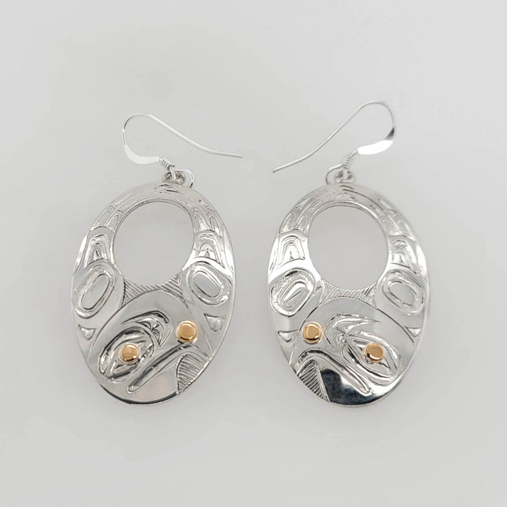 Silver and Gold Eagle Earrings by Haida artist Andrew Williams