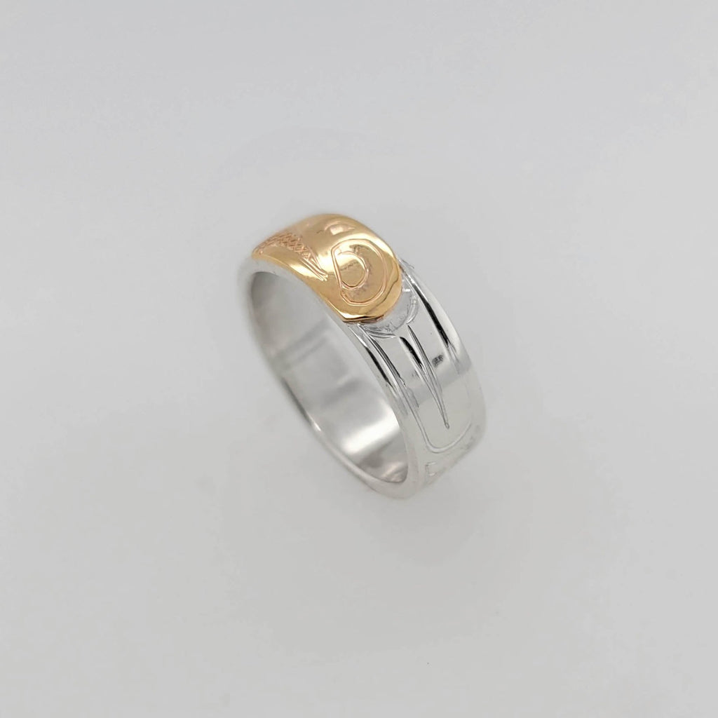 Silver and Gold Eagle Ring by Cree artist Justin Rivard