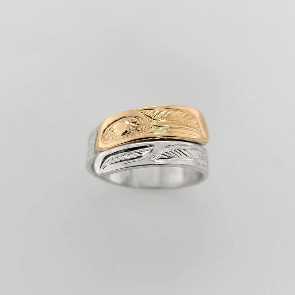 Silver and Gold Hummingbird Wrap Ring by Tsimshian artist Bill Helin