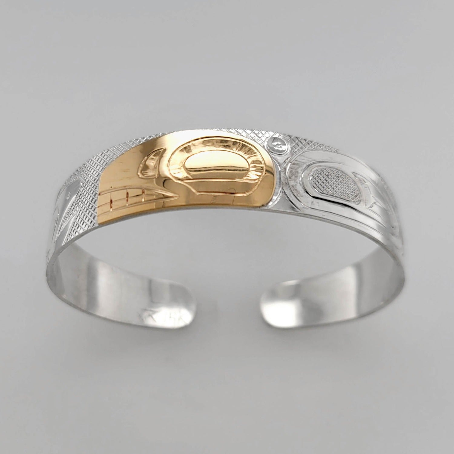 Silver and Gold Orca Bracelet by Cree artist Justin Rivard