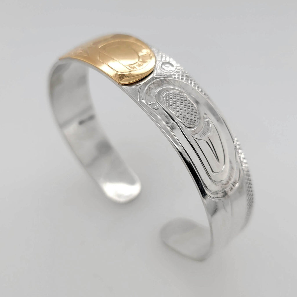 Silver and Gold Orca Bracelet by Cree artist Justin Rivard