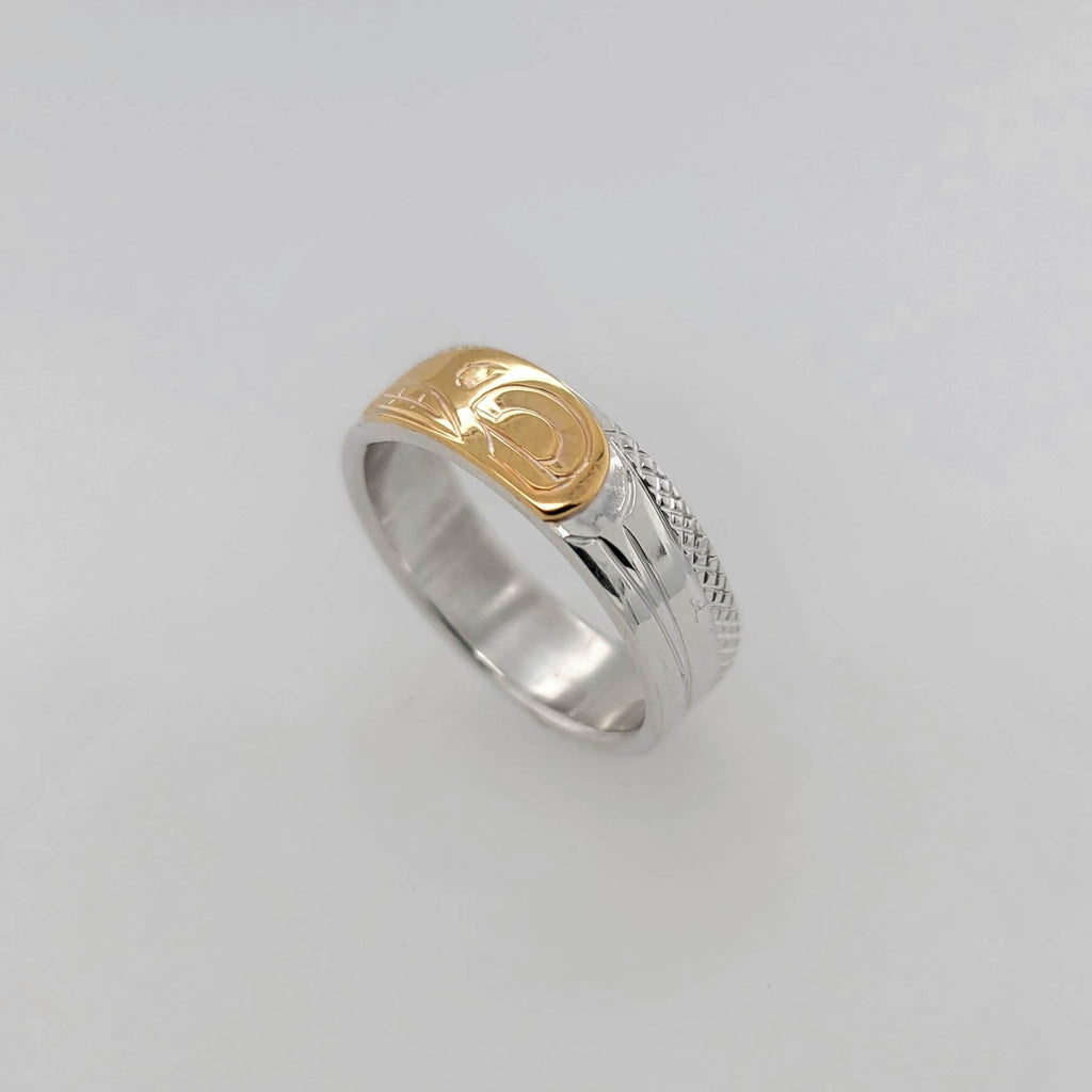Silver and Gold Orca/Killer Whale Ring by Cree artist Justin Rivard