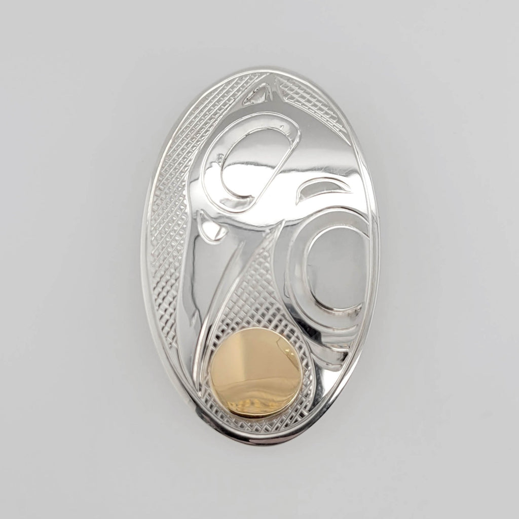 Indigenous Silver and Gold Raven Pendant by Justin Rivard