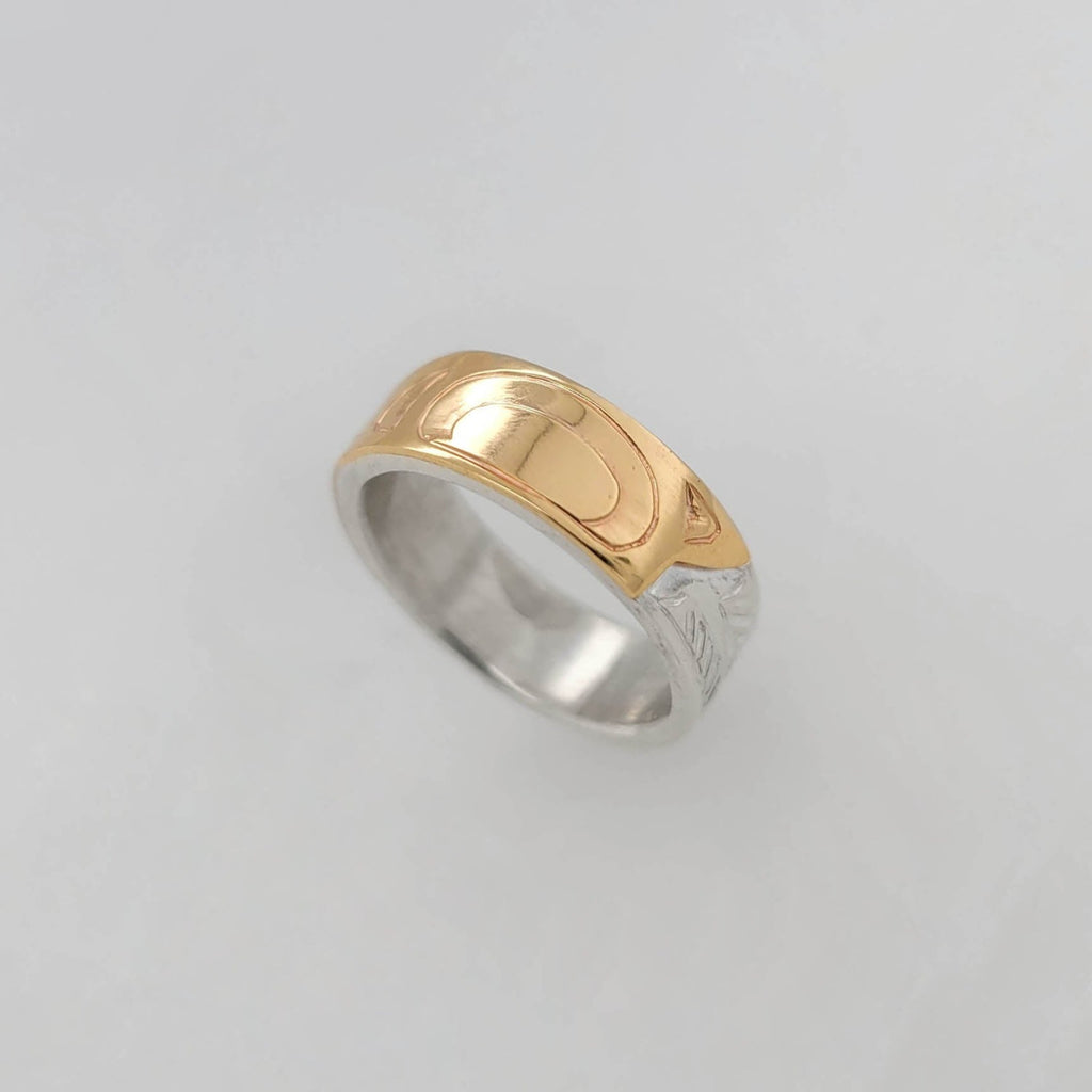 Silver and Gold Raven Ring by Cree artist Justin Rivard