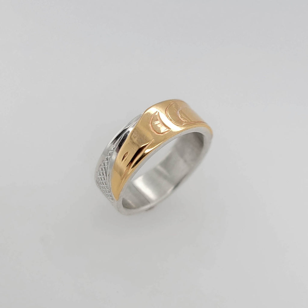 Silver and Gold Raven Ring by Cree artist Justin Rivard