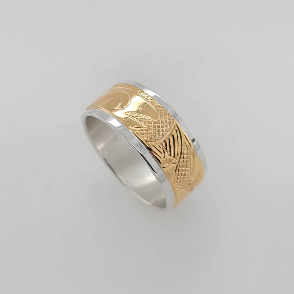 Silver and Gold Salmon Ring by Cree artist Justin Rivard