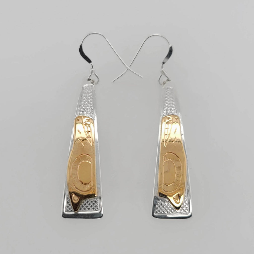 Silver and Gold Wolf Earrings by Cree artist Justin Rivard