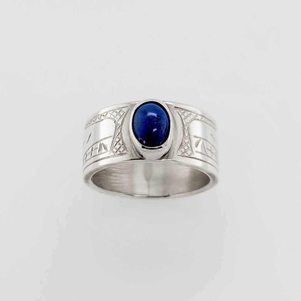 Silver and Lapis Wolf Ring by Cree artist Justin Rivard