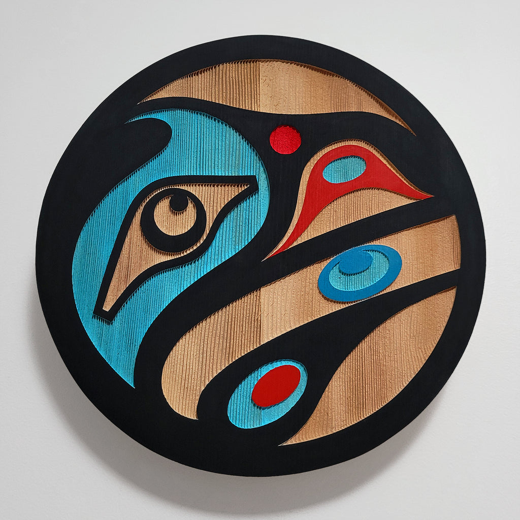 Small Sandblasted Raven Cedar Panel by Kwakiutl carver Trevor Hunt
