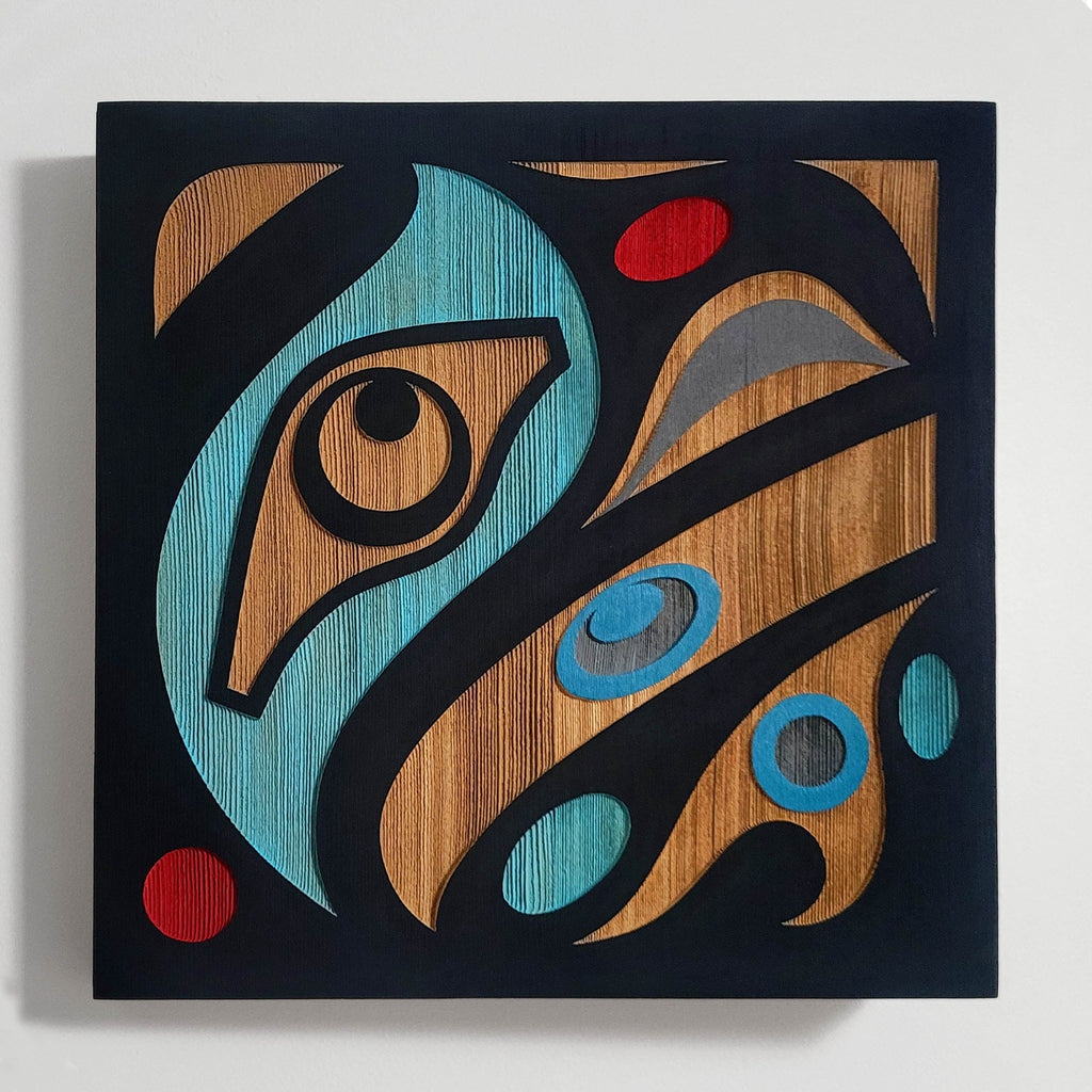 Sandblasted Cedar Raven Panel by Kwakiutl artist Trevor Hunt