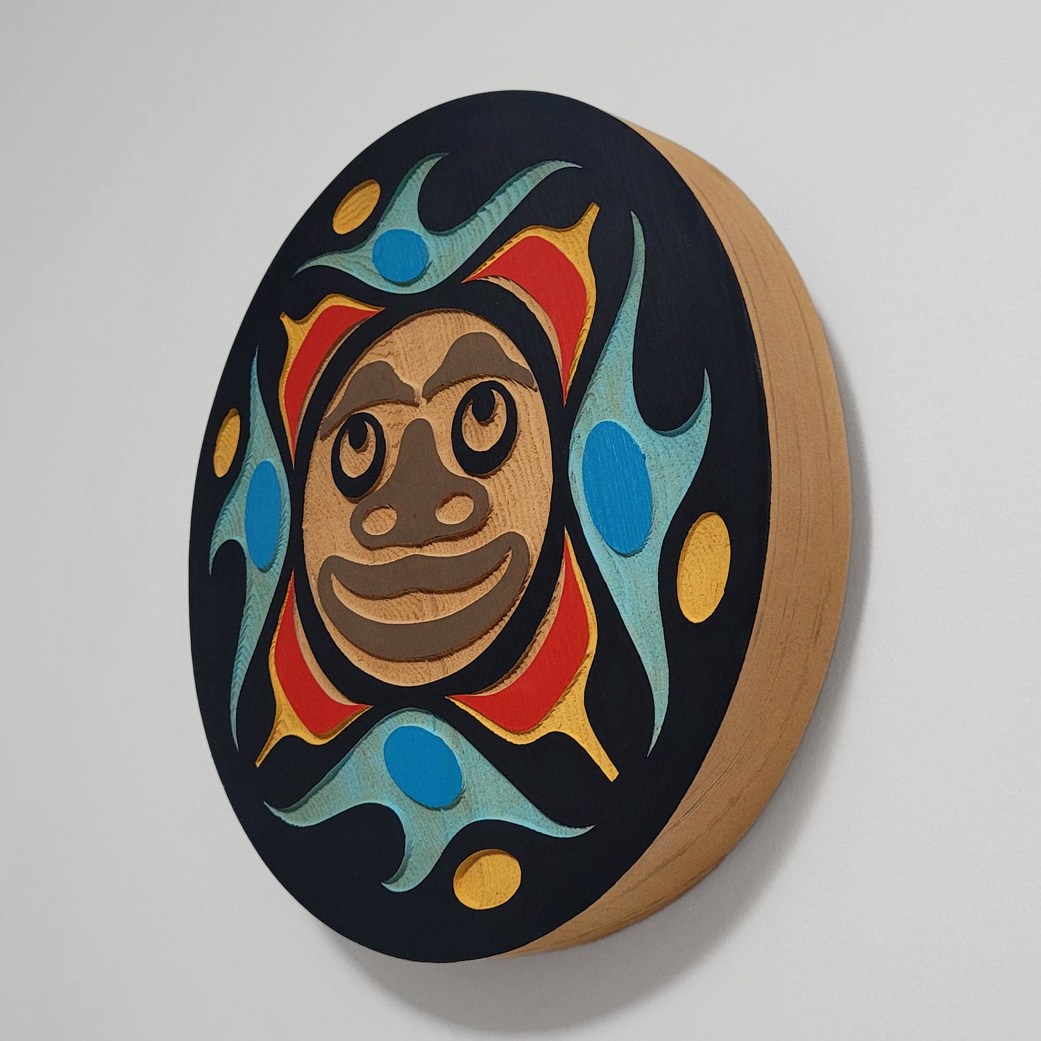 First Nations Sandblasted Cedar Panel with Sun Design by Kwakiutl artist Trevor Hunt