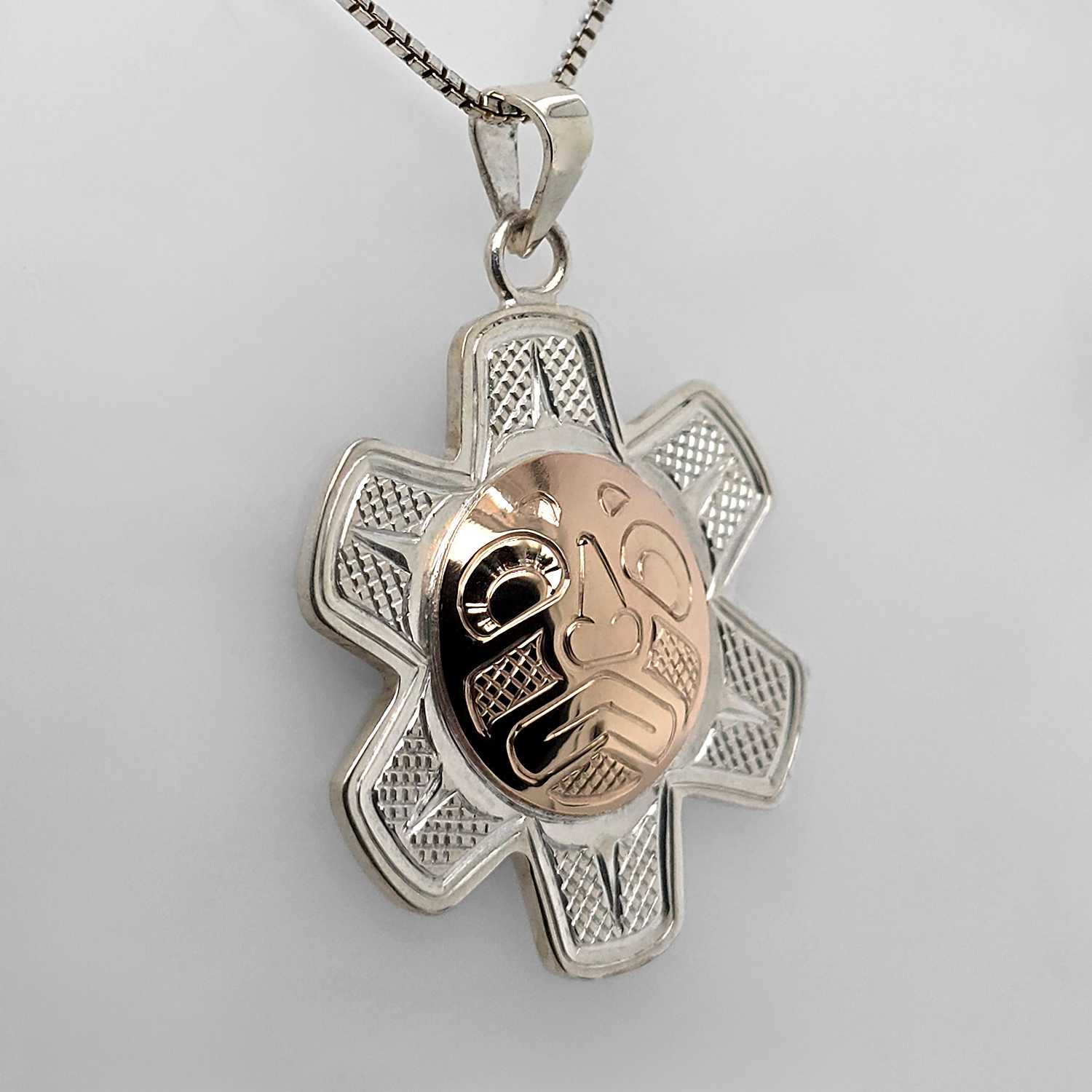 Silver Gold Sun Pendant by Cree Artist Justin Rivard
