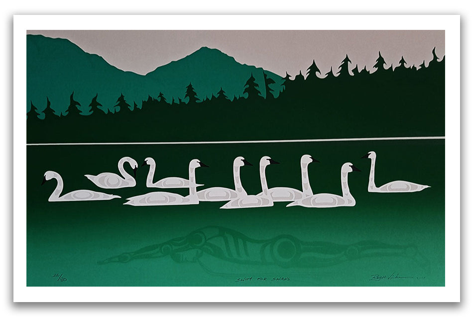 Swim For Swans Limited Edition Print by Tsimshian artist Roy Vickers