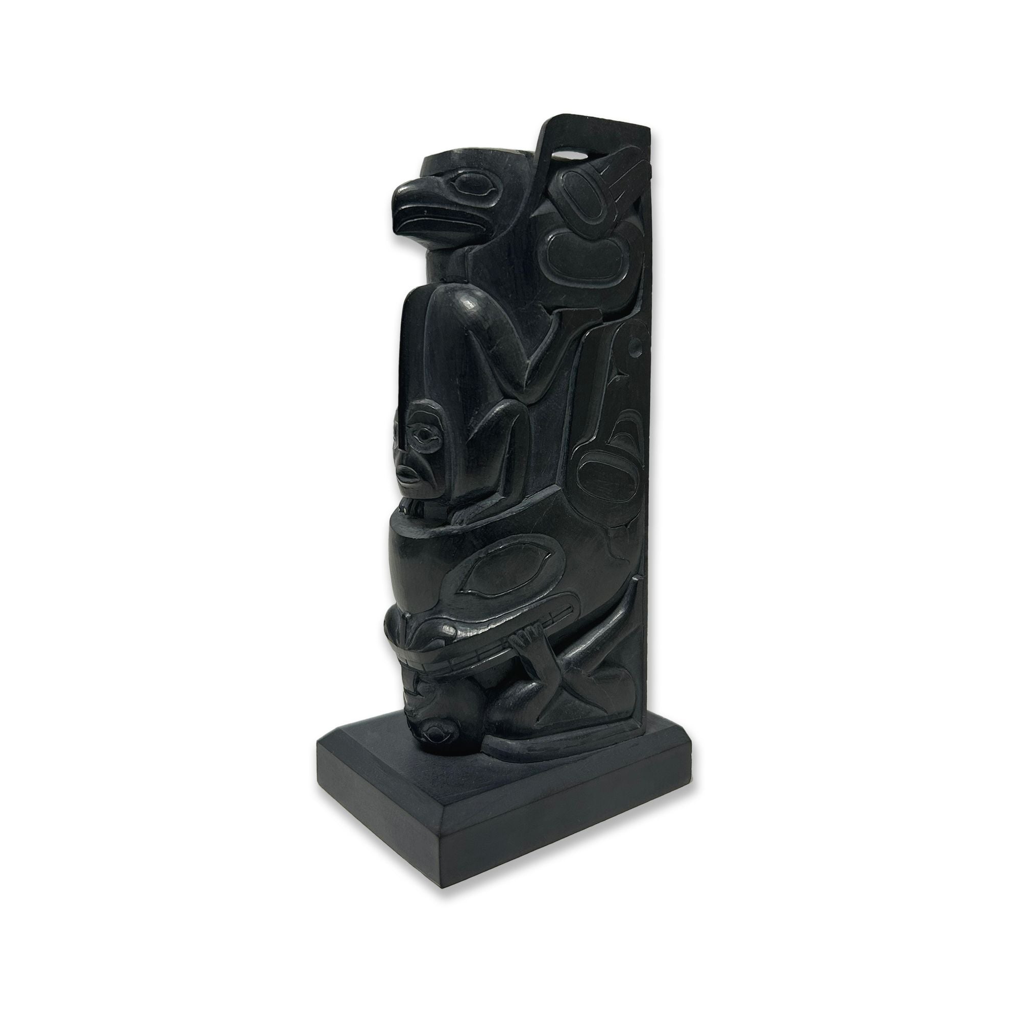 Argillite Totem of Figures and Faces by Haida artist Chris Russ