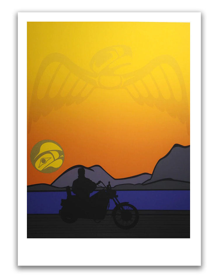Limited Edition Print of Eagle and Motorcycle by Tsimshian artist Roy Vickers