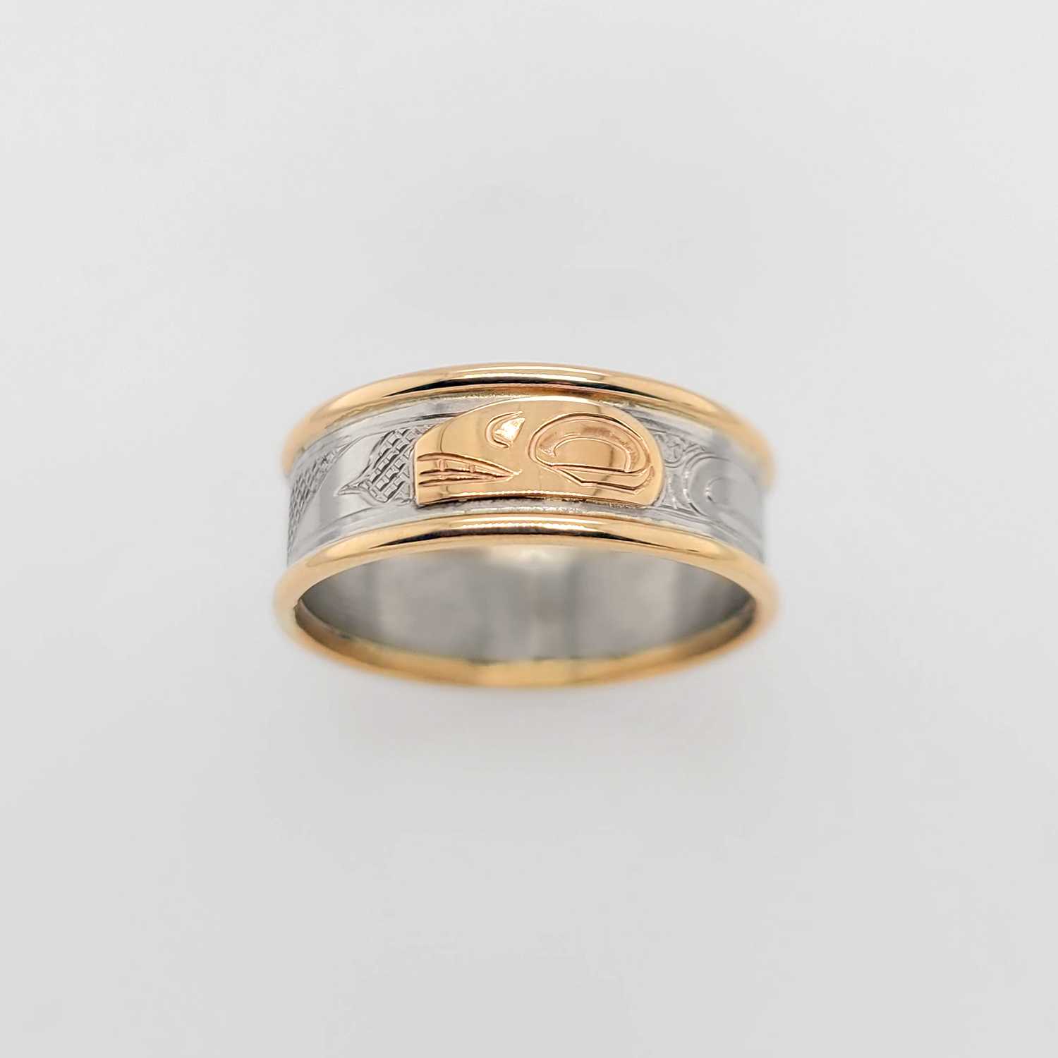 White Gold and Yellow Gold Band with Rims by Native artist Justin Rivard