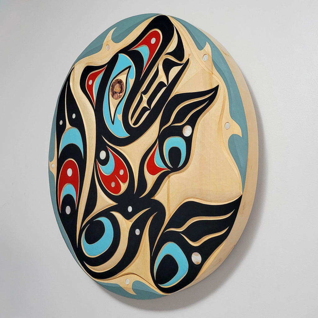 Indigenous Wolf Cedar Panel by Kwakiutl carver Trevor Hunt