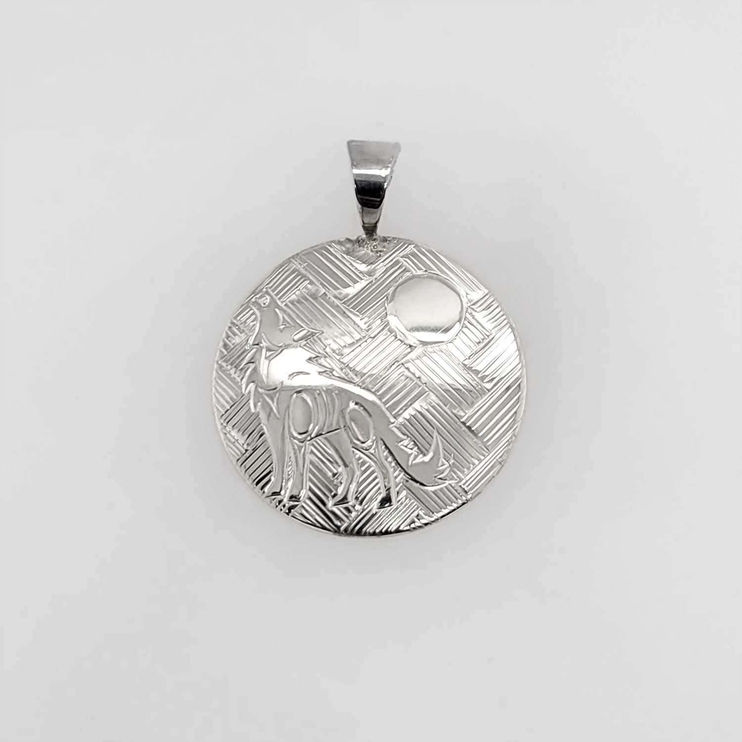 Silver Wolf and Moon Pendant by Coast Salish artist Jody Sparrow