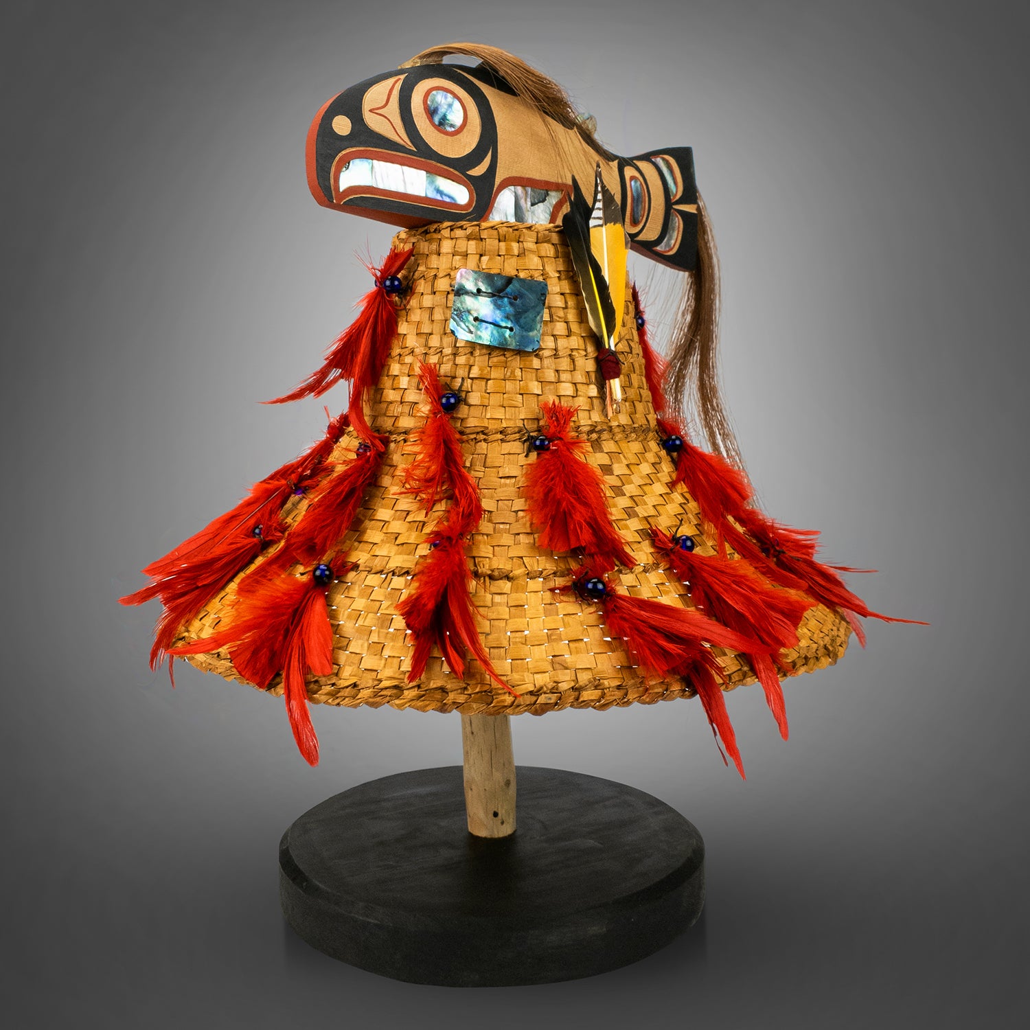 Salmon Woven Cedar Hat by Kwagul Master Carver Calvin Hunt