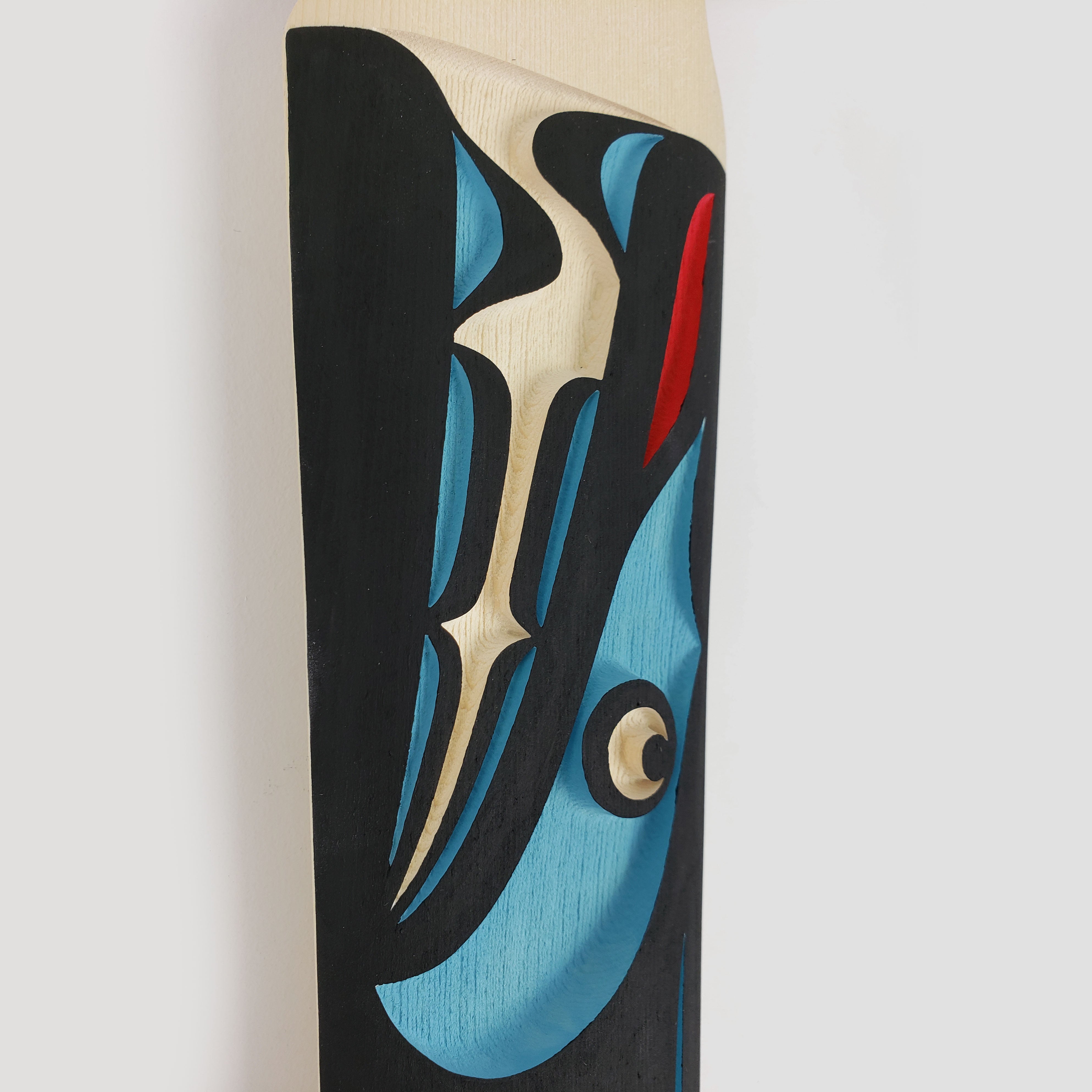 Sandblasted Cedar Sea Wolf Paddle by Kwakiutl artist Trevor Hunt