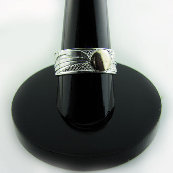 Haida Raven Steals the Moon Ring in Silver and Gold