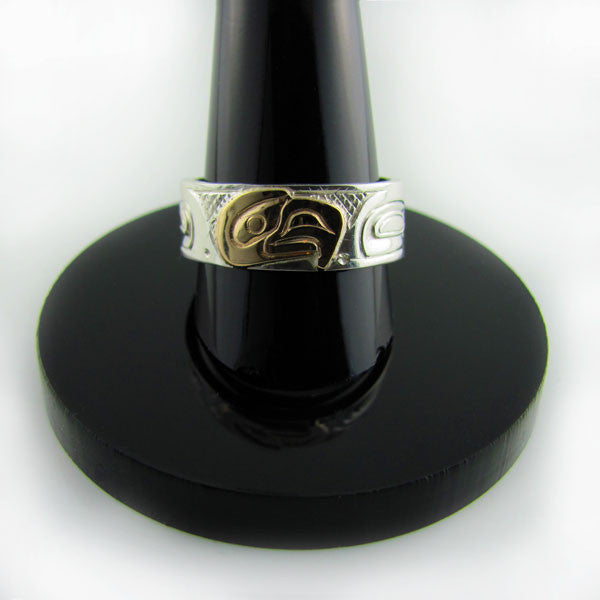 Haida Eagle Gold Silver 1/4 inch wide Ring